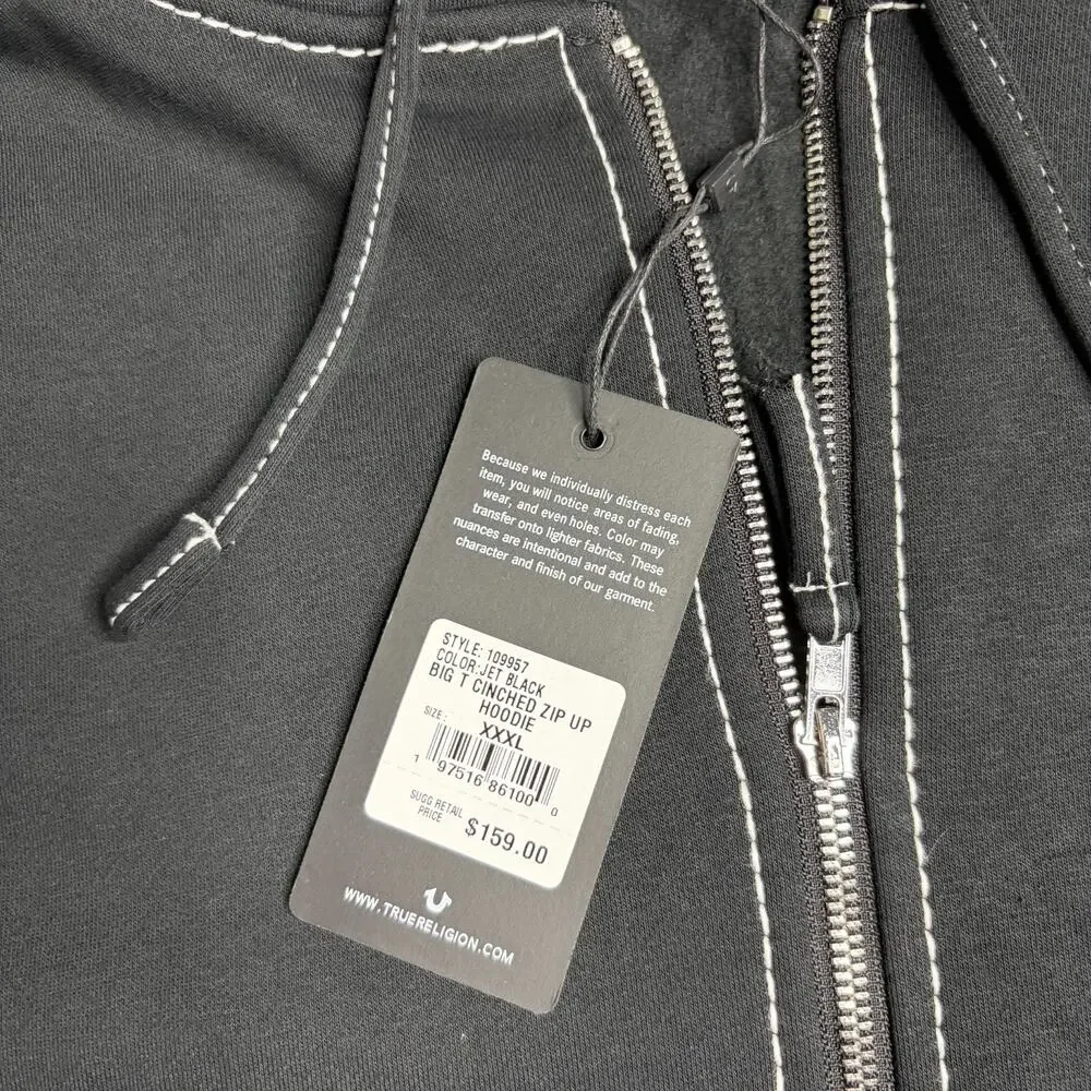 True Religion Men's Black World Tour Buddha Full Zip Hoodie 3XL NWT
